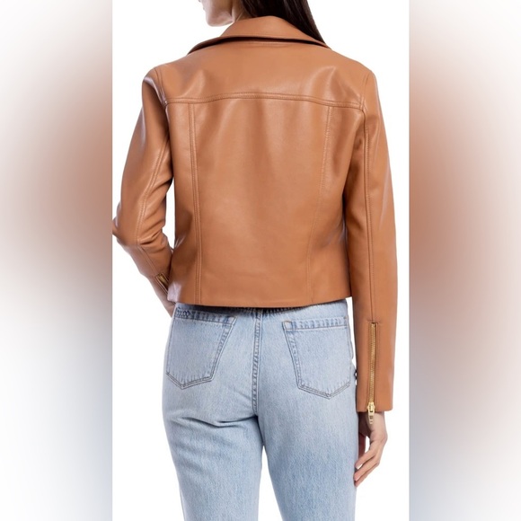 BLANK NYC Moto Jacket Vegan Faux Leather Camel Tan Size Small Thick Skin NWT - Picture 3 of 16